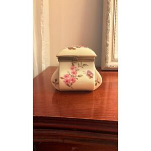 Vintage Lefton Porcelain Trinket Box Floral Jewelry Box Hinged Vanity Dish